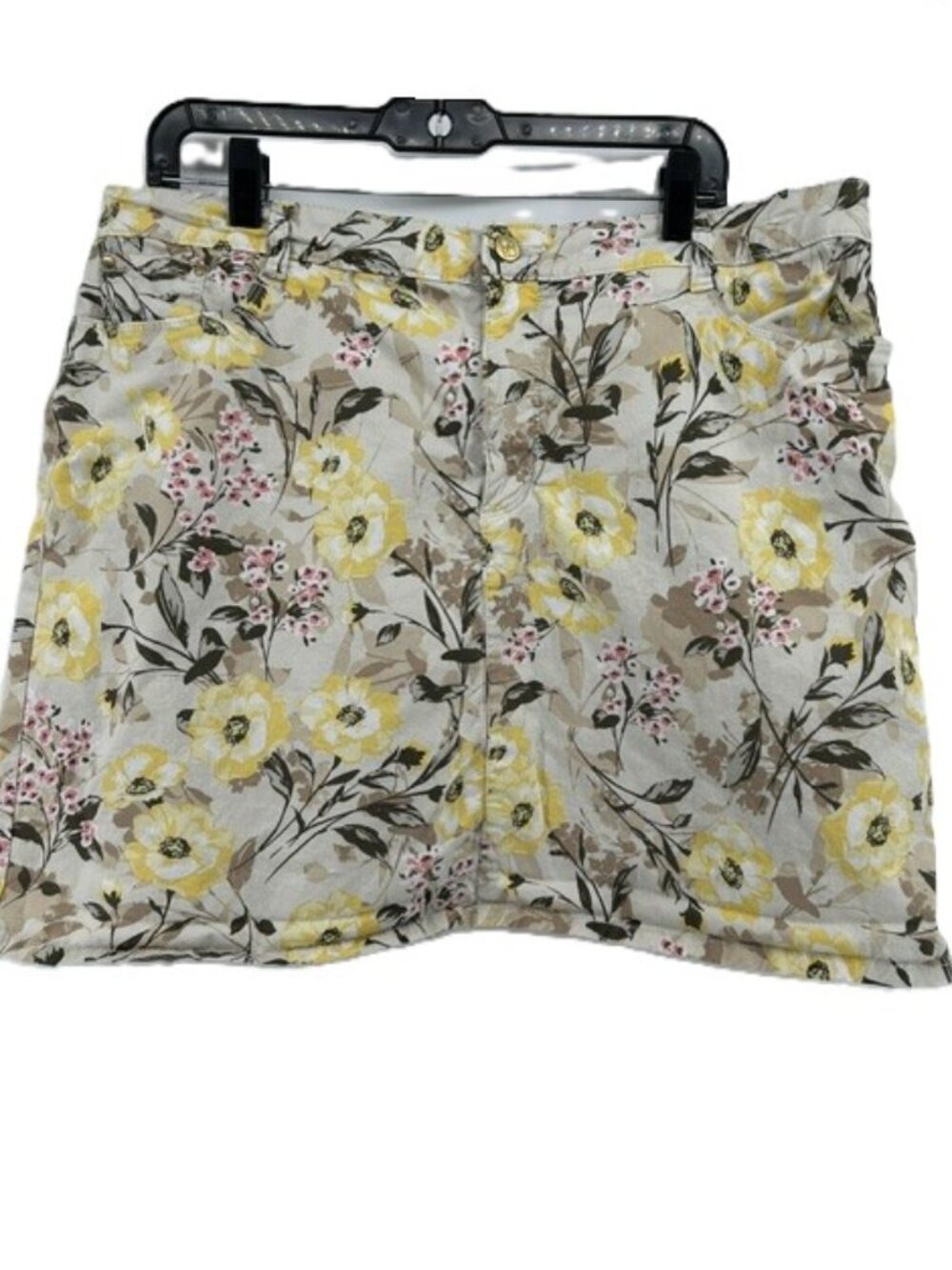 Croft & Barrow Stretch Skort Size 18 5 Pocket Floral Yellow Pink White Green